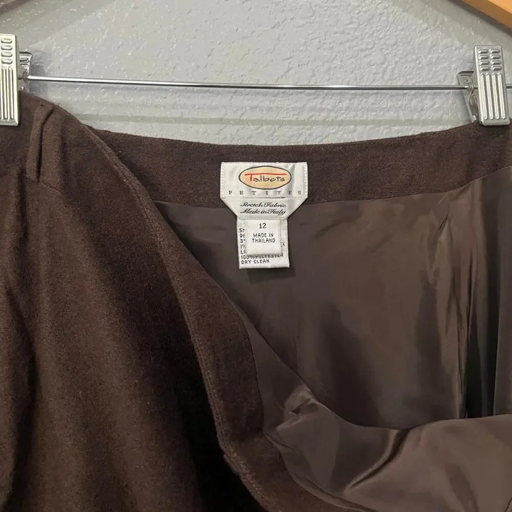 Talbots Brown Herringbone A-Line Midi Skirt | Size 12